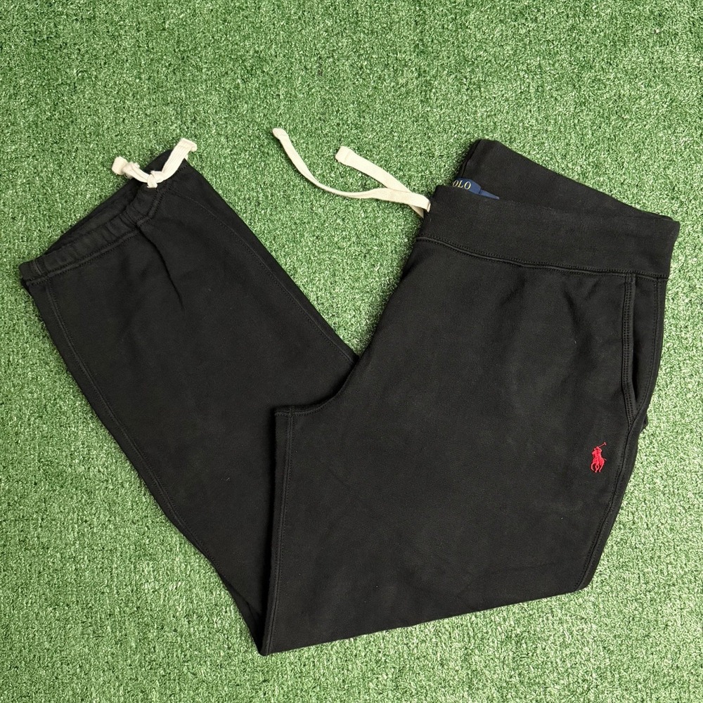 Polo Ralph Lauren Heavyweight Fleece Sweatpants Black Sz XL Red Pony Wide Leg